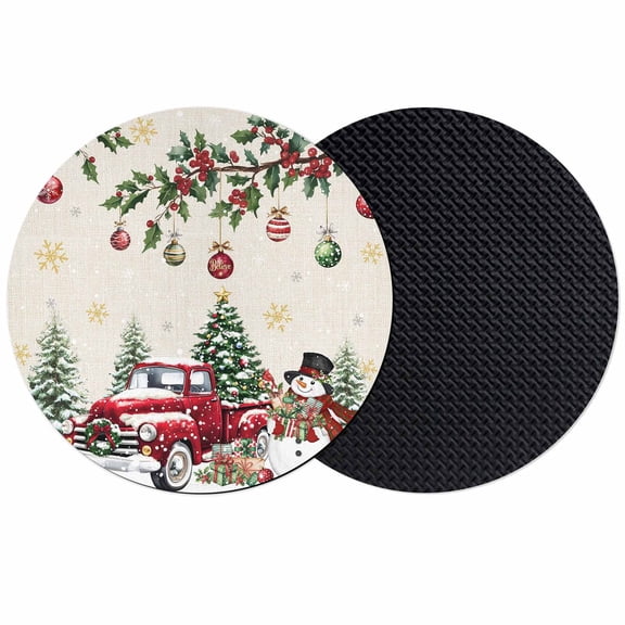 Christmas Coasters Set of 2, Absorbent Coasters for Drinks, Xmas Snowman Truck Snowflake Tree Balls Rustic Coaster for Desk Coffee Table Protection, Home Decor House Warming Gifts 4"