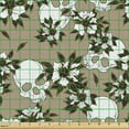thumbnail image 2 of Ambesonne Skulls and Flowers Fabric by the Yard Upholstery, Autumn Skull, 5 Yards, White Dark Green Almond, 2 of 5
