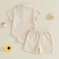 thumbnail image 6 of Xudanell Baby Boy Outfit Newborn Infant Soft Outfit Solid Color Button Top Drawstring Shorts 2 Piece Sets Beige 6-12 Months, 6 of 7