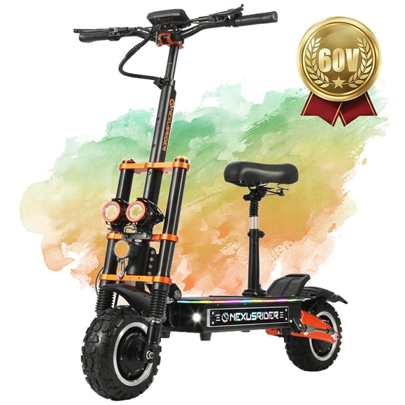 Electric Scooter for Adults and Teen, 60V 35Ah Battery Range 60  Miles, 2*3000W Motor Up to 52 MPH, 11" Tires E-Scooter with Adjustable Seat UL2272