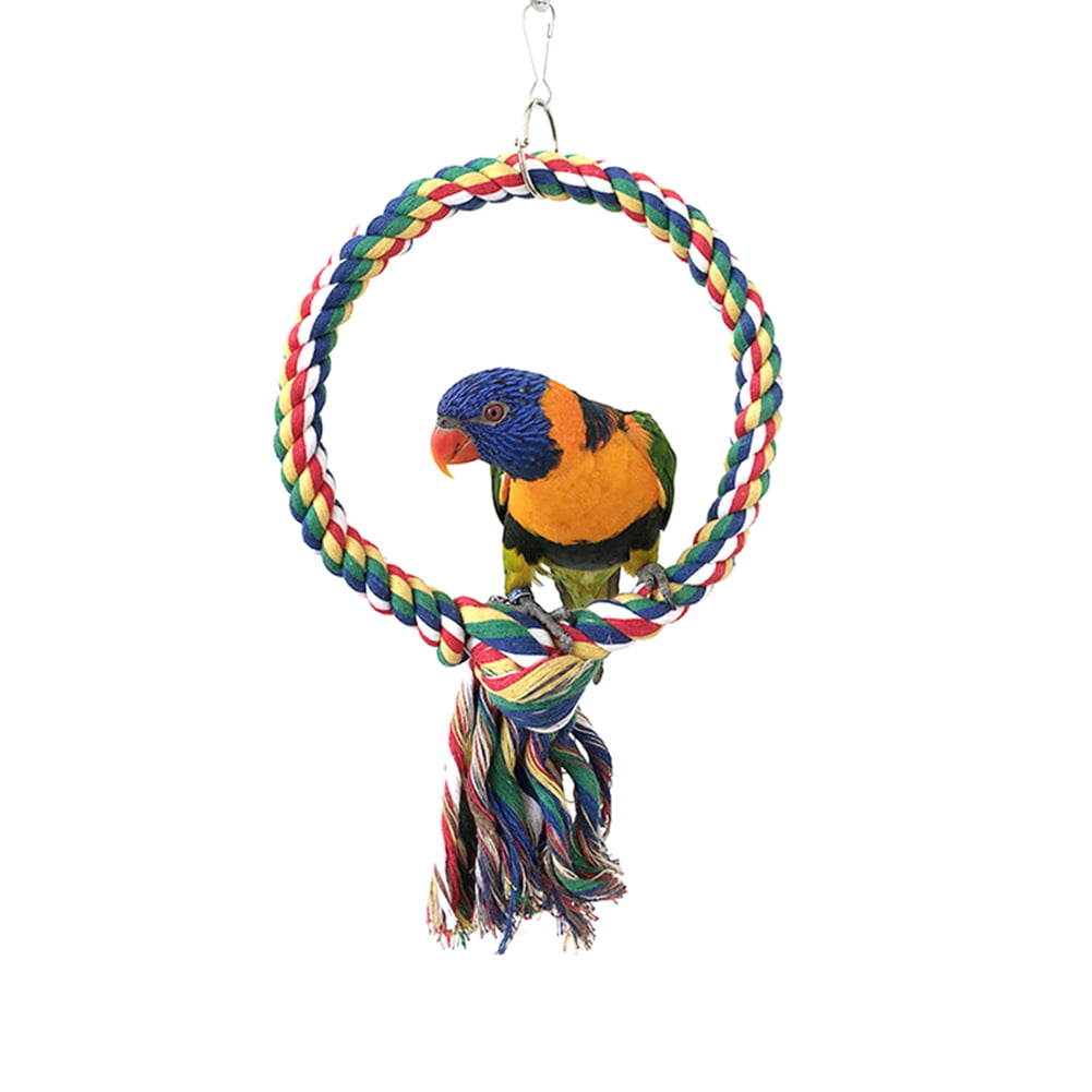 Bird Swing Perch Ring Design Colorful Cotton Rope Ring Toy Cage Toys Hanging Decor for Parrot Budgie Parakeet Cockatiel L 1PC