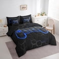 thumbnail image 3 of Manfei Chic Blue Honeycomb Bedding Comforter Set 7pcs, Video Game Controller Queen Bedding Sets, Modern Gaming Player Reversible Queen Sheet Sets, Breathable Home Decor, 3 of 7