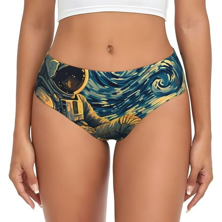 Naloa Astronaut Starry Night Womens No Show Cotton Underwear Mid-High Waisted Soft Ladies Panties Strech Breathable Briefs -Small