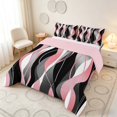 thumbnail image 3 of Manfei Abstract Wave Stripe Queen Comforter Set, Pink Black White Comforter Sets Queen, Pink Reversible 3-Piece, 1 Comforter and 2 Pillowcases, 3 of 6