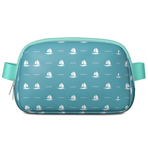 Maritime Travel Fanny Pack – Ocean-Themed Waist Bag with Vessel, Sail, Anchor & Beach Beacon Print, Perfect for Sea & Shore Days