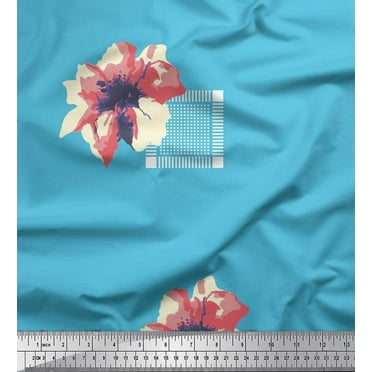 Soimoi Cotton Duck Fabric Square & Floral Artistic Printed Fabric 1 Yard 42 Inch Wide