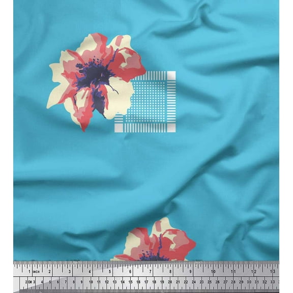 Soimoi Cotton Duck Fabric Square & Floral Artistic Printed Fabric 1 Yard 42 Inch Wide
