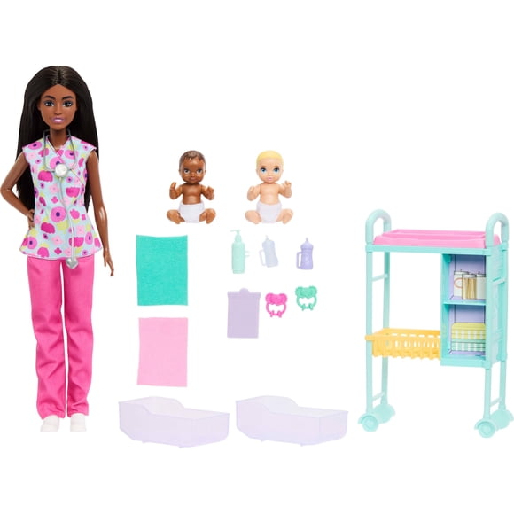 Set Barbie Careers Baby Doctor con muñeca morena y 2 bebés