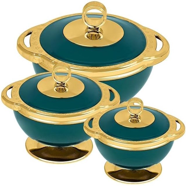 Casserole Intérieure en Acier Inoxydable Casserole/sans BPA/isolation P.U. Avancée/garde les Aliments Chauds et Frais Chapati, Roti, Biryani et Plus Ensemble d'Articles de Cuisine de 3 (1700 ml, 1100 ml, 600 ml) (Vert Émeraude)
