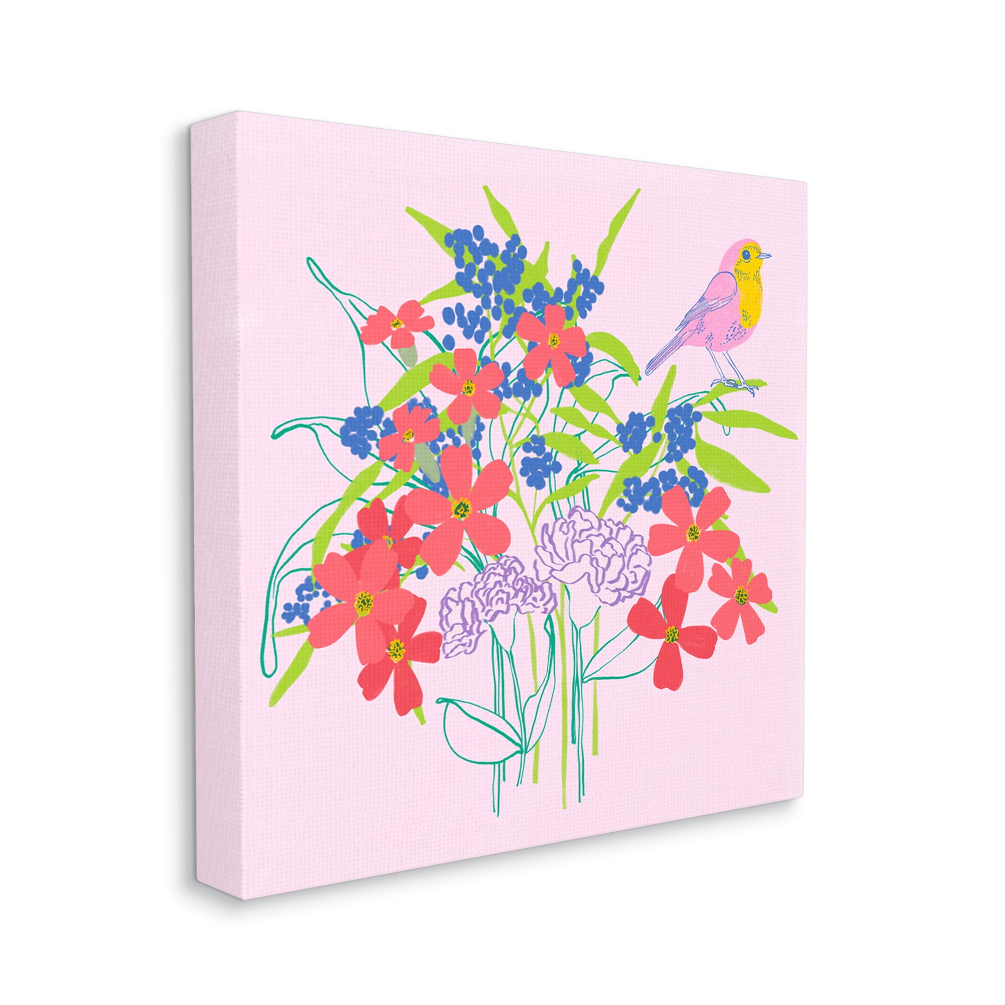 Stupell Industries Abstract Floral Arrangement Animals & Insects Painting Gallery Wrapped Canvas Art Print Wall Art, 30 x 30