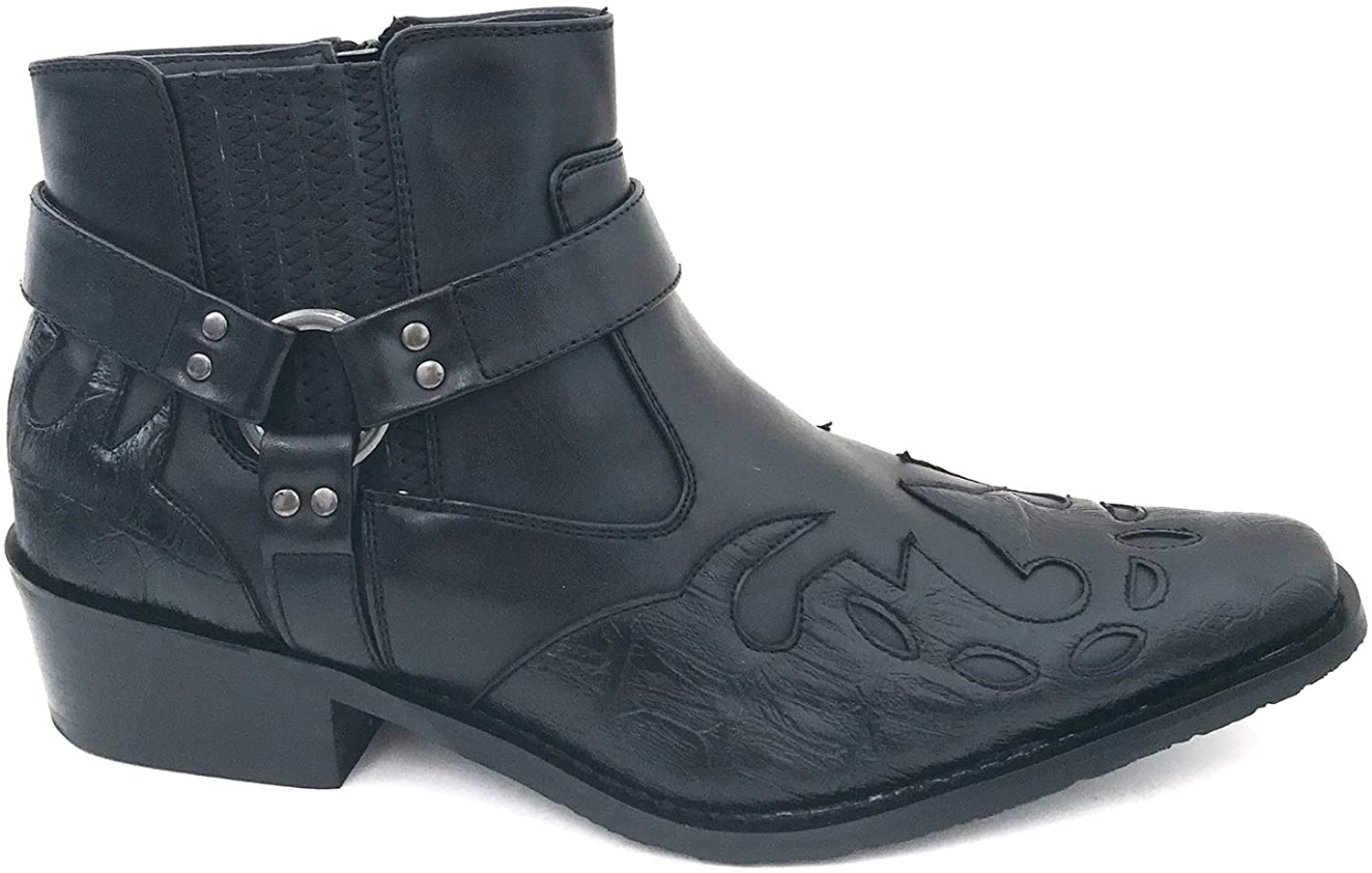 Men's Cowboy Boots Western Leather Lined Ankle Harness Strap Side Zipper Shoes - image 2 of 5