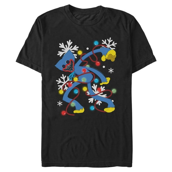 Mens Poppy Playtime Huggy Wuggy Christmas Lights T Shirt