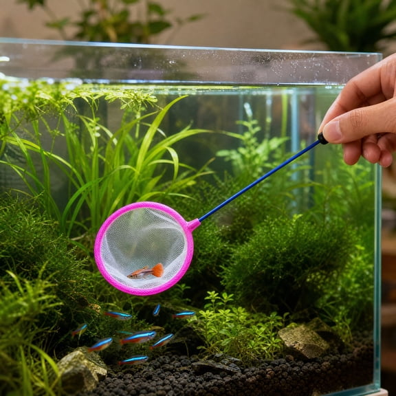 Aquarium Fish Scoop Net, Round Fine Soft Mesh Fish Transfer Net With Long Handle, Safe For Small Fish Shrimp And Aquatic Pets, For Fish Tank Feeding Cleaning Maintenance, S12.6 X 3.15 Inches