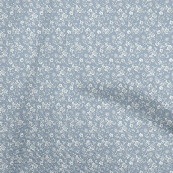 oneOone Velvet Grayish Blue Fabric Jacobean Floral Dress Material Fabric Print Fabric By The Yard 58 Inch Wide