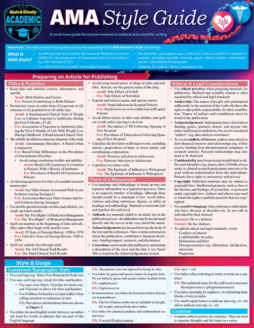 AMA Style Guide Reference for Science & Medical Writing A Quickstudy Laminated Guide