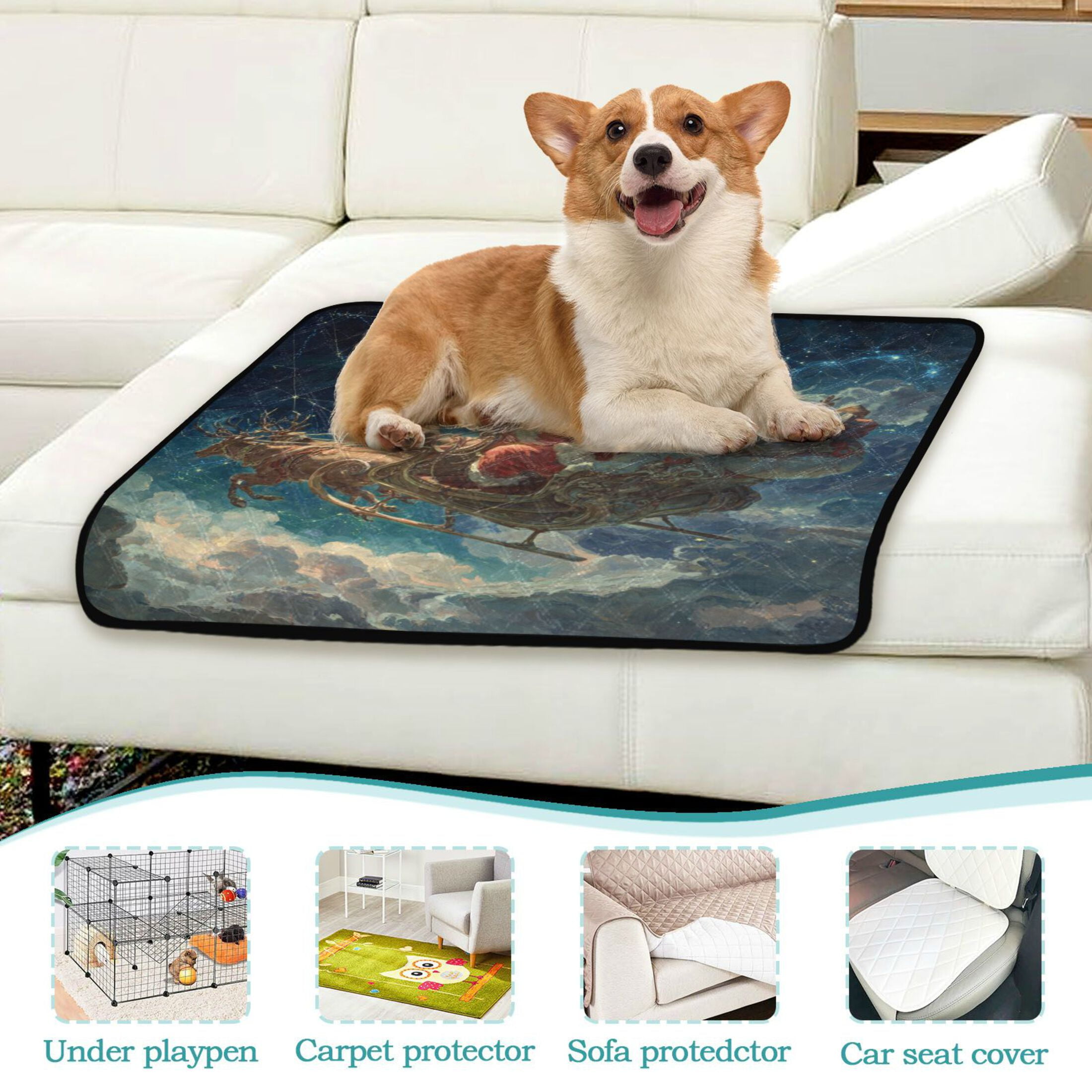 Qxltty Mysterious Santa Claus Cat litter Pads Pet Set of 2 Diaper Mats Center Anti-leakage Layer Absorbent Soft and Comfortable