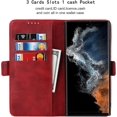 thumbnail image 4 of Wallet Phone Case Compatible with Samsung Galaxy S22 Ultra 5G – Quality, Premium PU Leather Cover with Card Slots and Horizontal Viewing Stand 6.8 Inch (Wine Red), 4 of 14