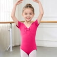 thumbnail image 2 of Girls Short Sleeve Dance Leotard with Front Bow Detail,Cute Ballet Bodysuit, 2 of 7