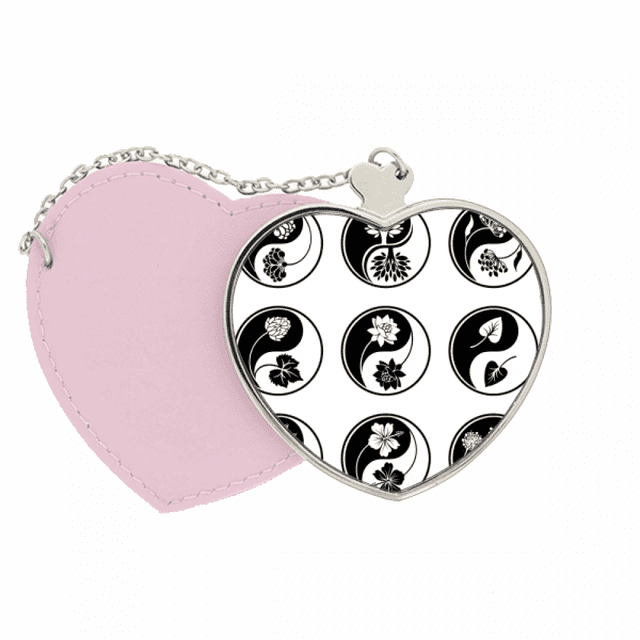 Culture Yin-yang Fleur Ronde Conception Miroir Voyage Sac à Main Maquillage Coeur Rose