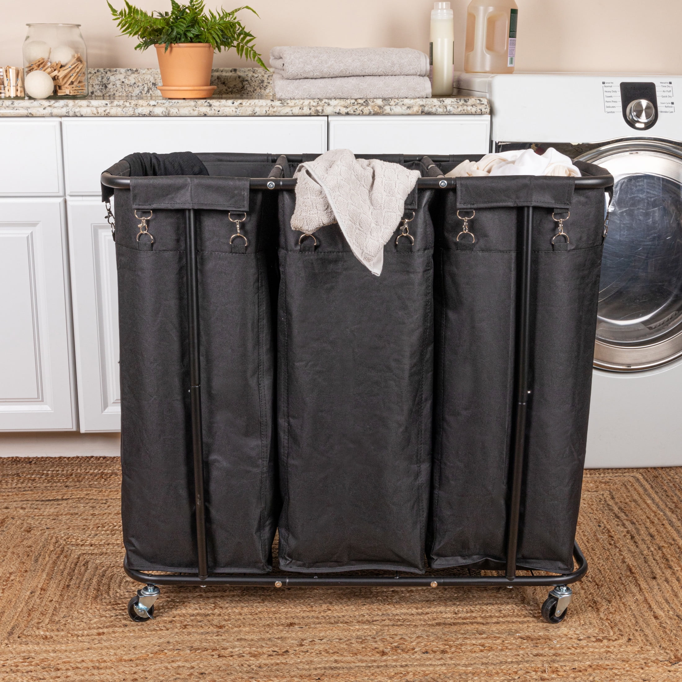 Household Essentials 3-bag Rolling Laundry Sorter, Black