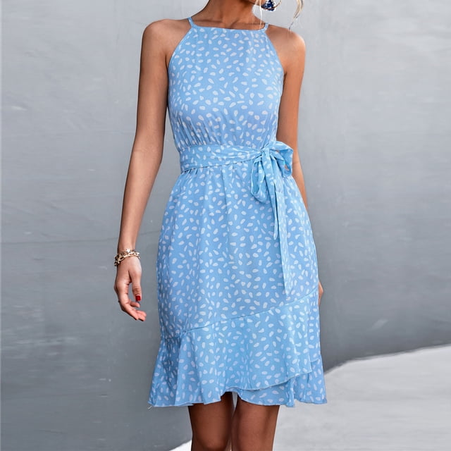 FcBaudy Robe Sans Manches à Col Rond, Robes d'Été pour Femmes, Robes de Mode pour Femmes Robe d'Été Décontractée à Col Rond Sans Manches pour Vacances à la Plage