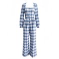 thumbnail image 4 of Wenini Women's Fashion Button Plaid Print Jumpsuit Casual Long Sleeve Wide Neck Wide Leg Jumpsuit, 4 of 5
