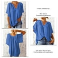 thumbnail image 5 of Loose V Neck Blouse Bell Short Sleeve Ruched Pure Color Pleated Shirt Top for Women Summer Blue XL, 5 of 6