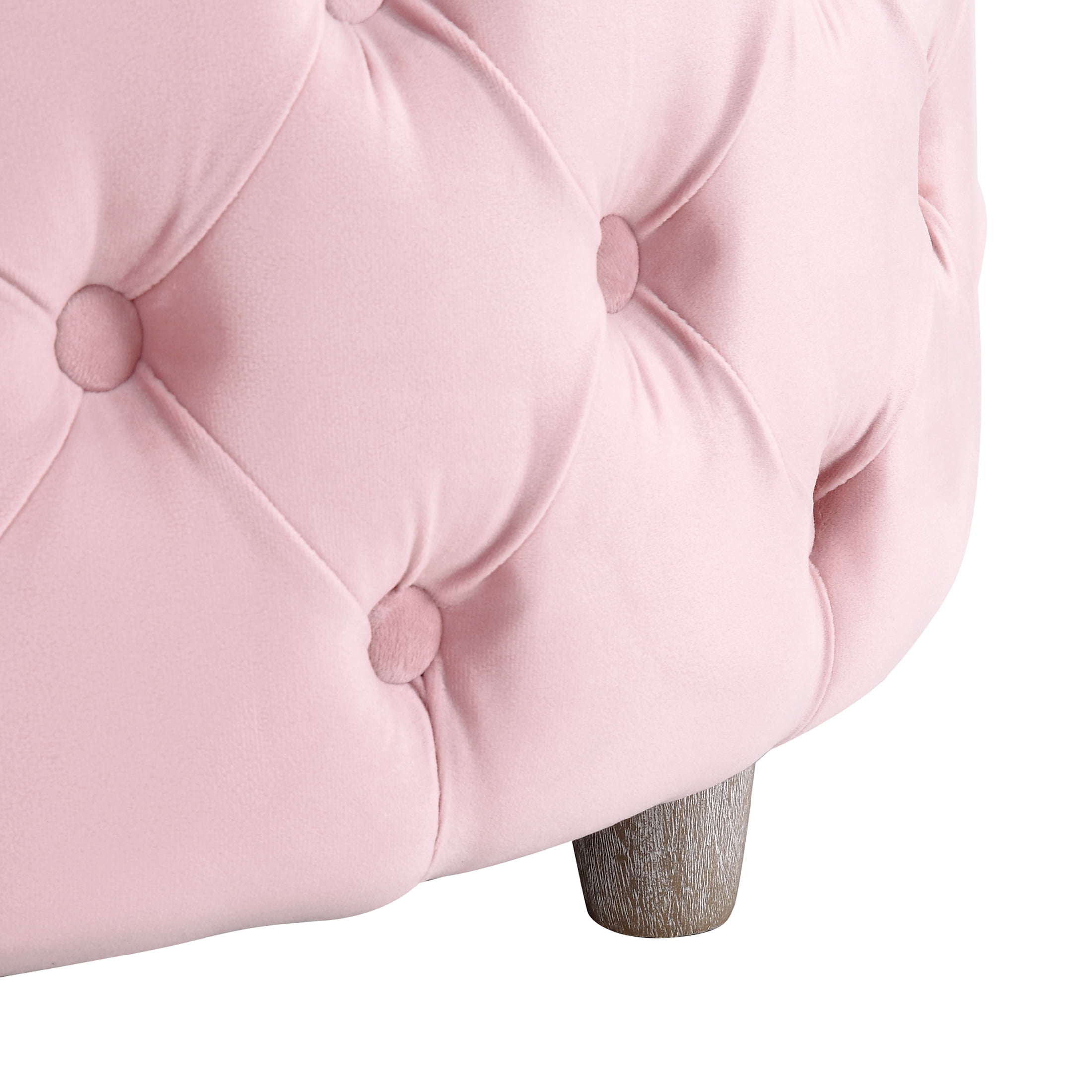 Costaelm Hank Round 29.5" Velvet Tufted Storage Ottoman, Pink