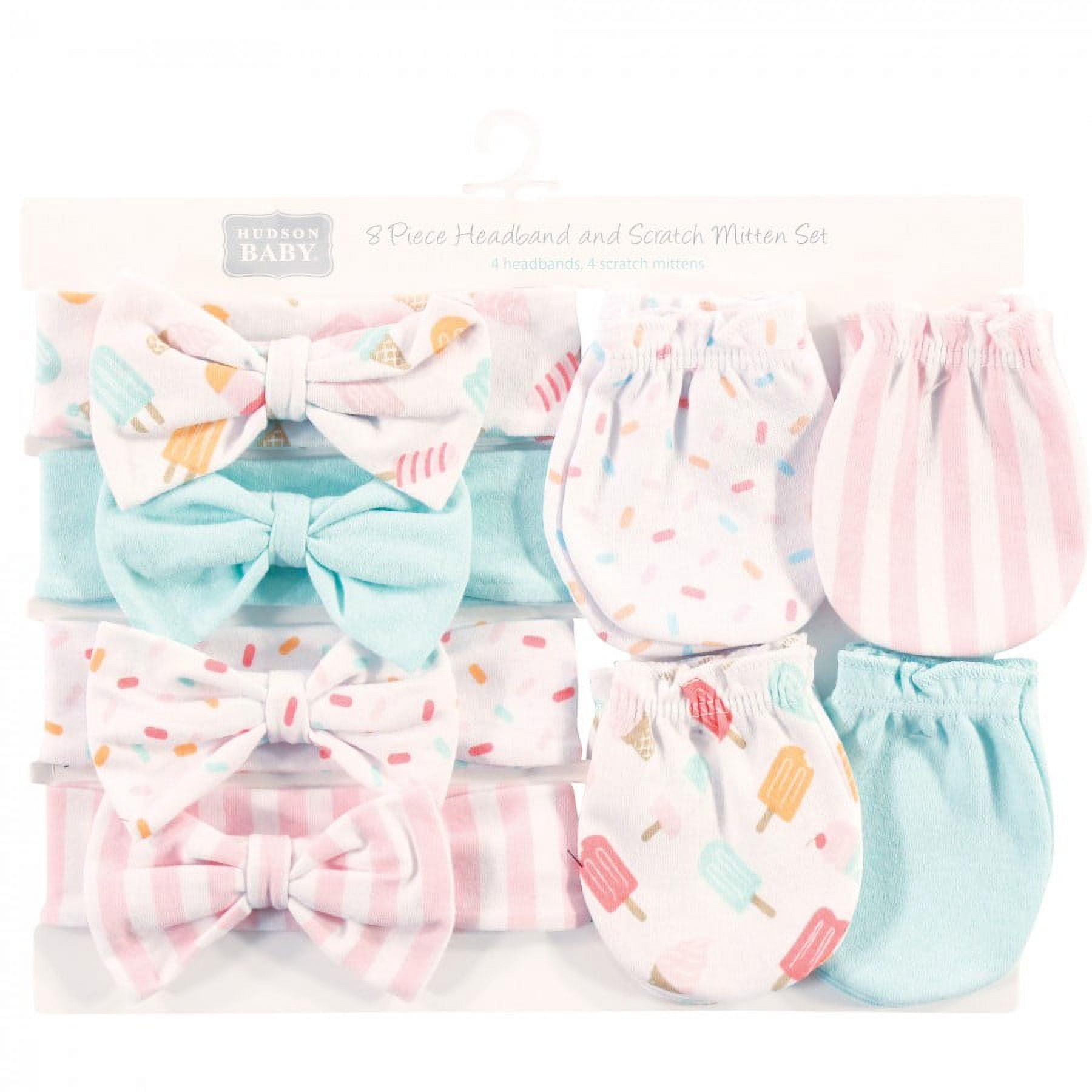 Hudson Baby Infant Girl Cotton Headband and Scratch Mitten