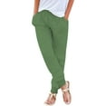 thumbnail image 2 of Elastic Waist Casual Trousers with Pockets, Cotton and Linen Blend, Green 5XL, Size S-5XL, 2 of 9