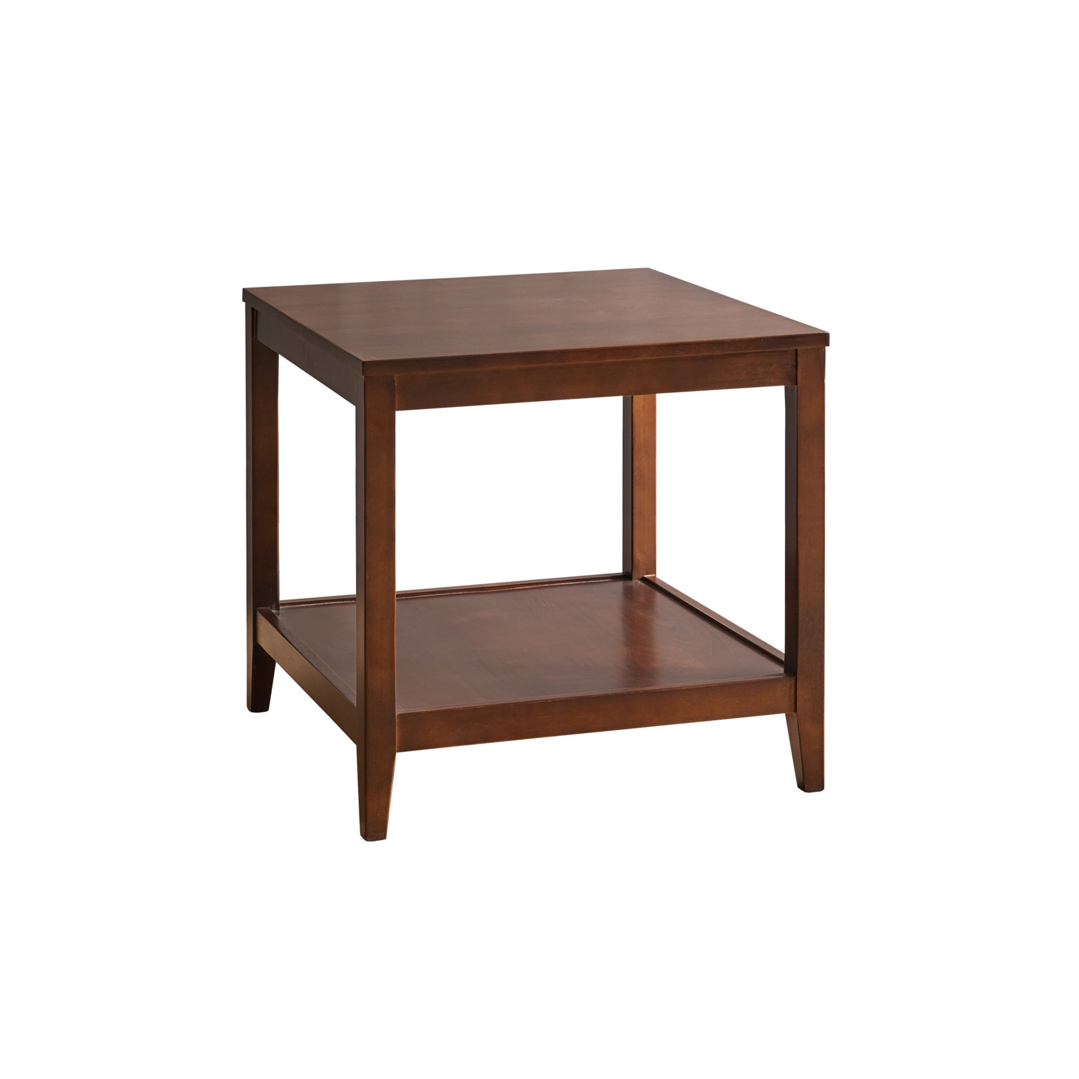 Noble House 23.62" Square End Table with 2-Tier Storage Shelf, Side Table for Living Room or Bedroom, Walnut