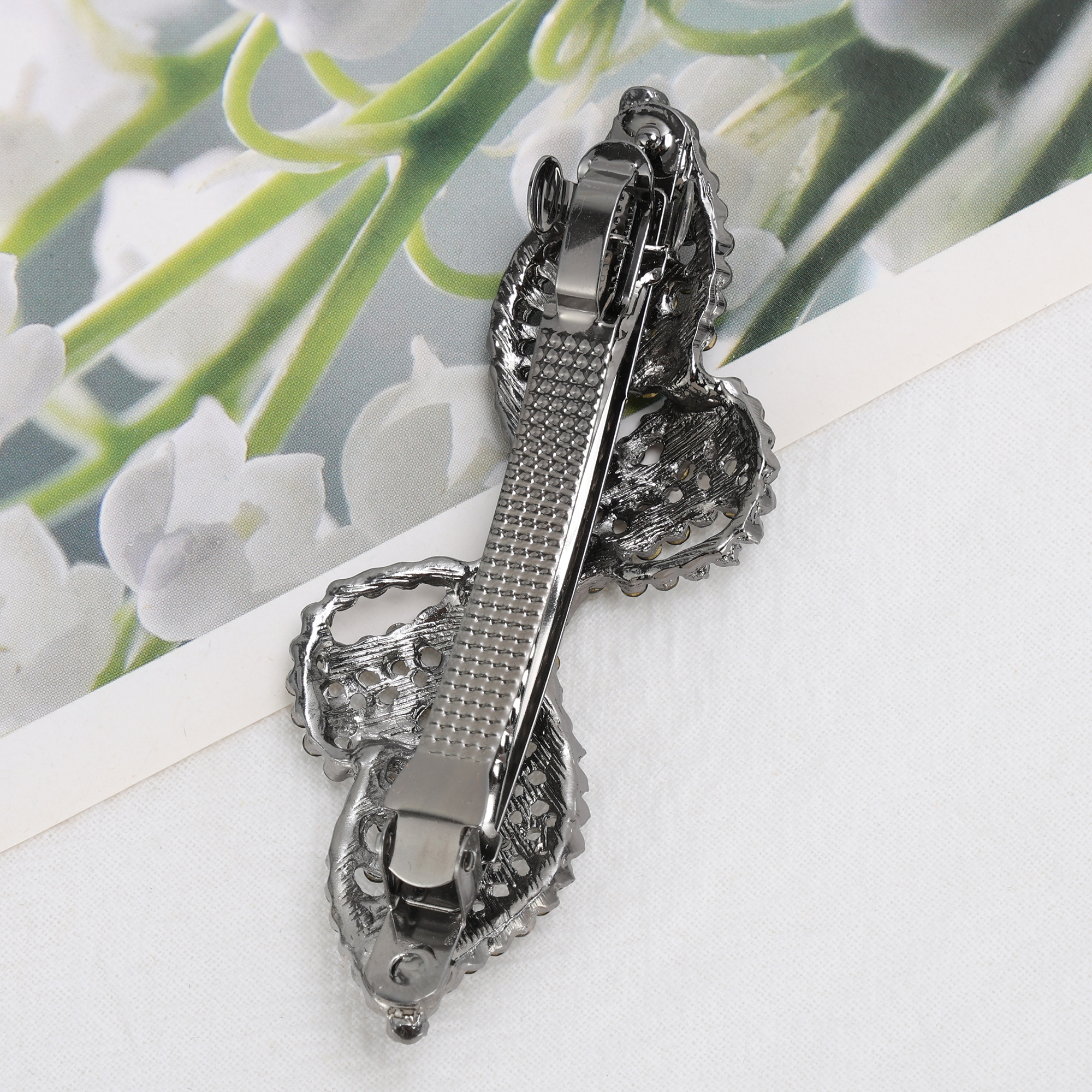 Unique Bargains Rhinestone Hair Barrettes Hairstyles Occasions Gray Black