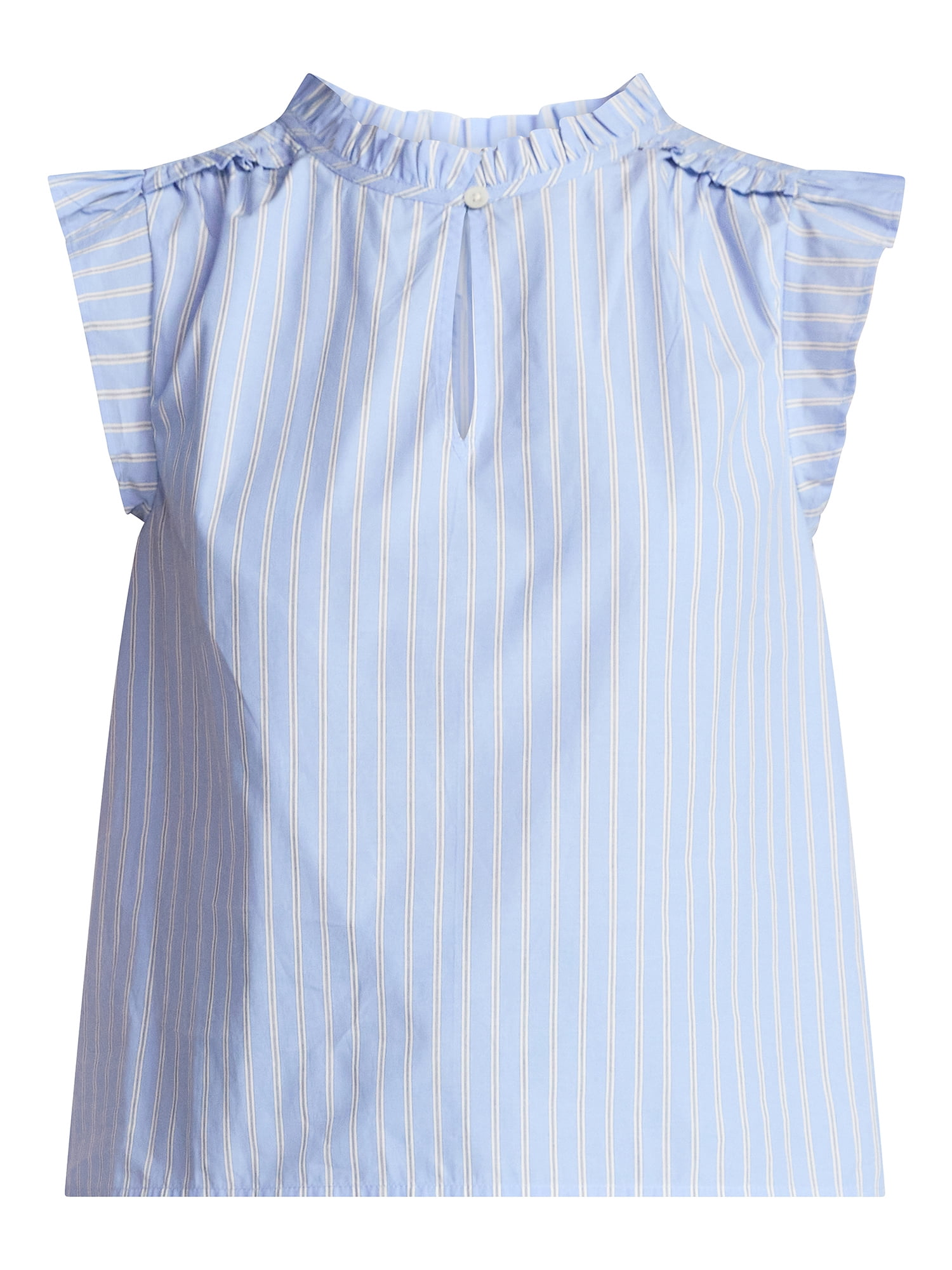 Time and Tru Women's Cotton Split Neck Top with Flutter Sleeves, Sizes XS-XXXL