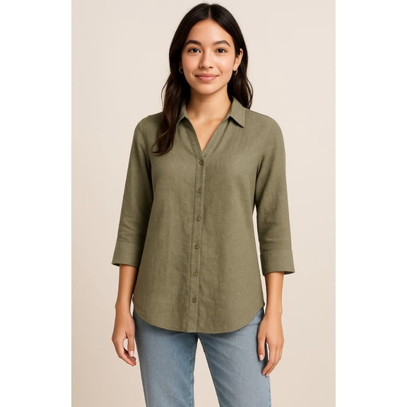 Matty M Women’s Button‑Up Top - Green/Moss - Size XL