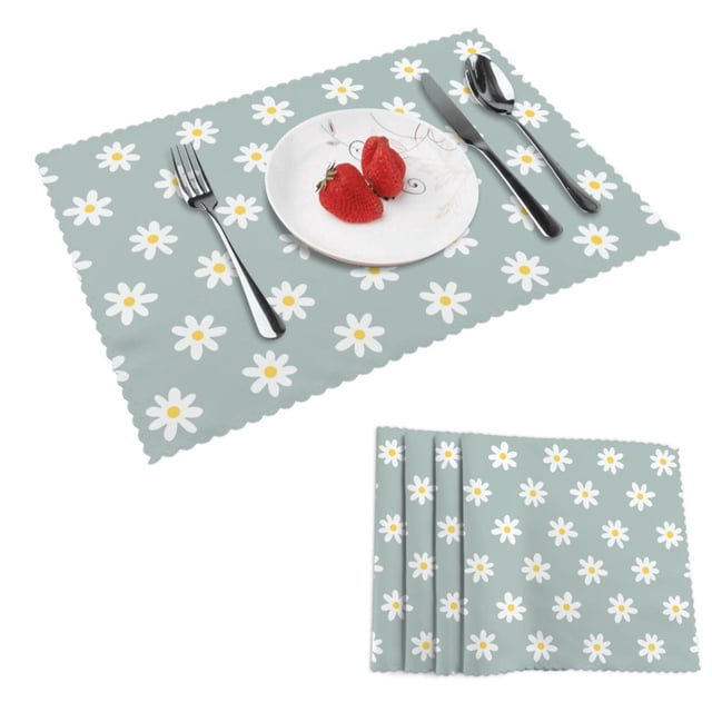 DouZhe Ensemble de 4 Sets de Table en Polyester, Motif Marguerites, Résistants à la Chaleur pour Table à Manger, 12 Pouces x 18 Pouces