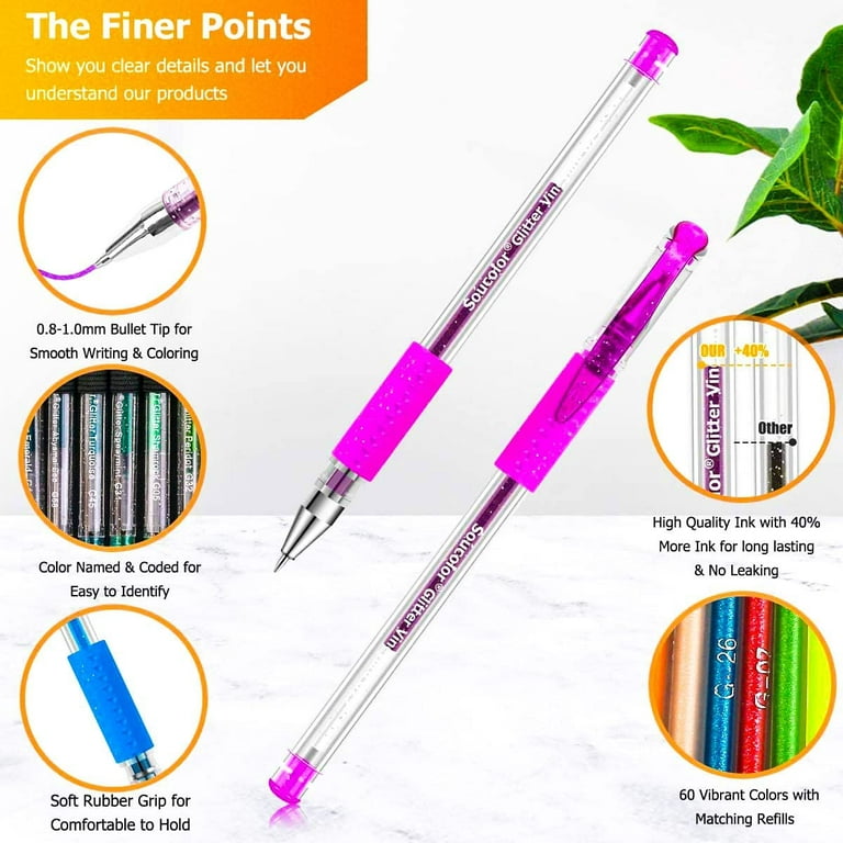 Gel Pens for Adult Coloring Books, Glitter Neon Gel Pens Set Include 60  Colors Gel Marker Pens, 60 Matching Color Refills, for Kids Drawing Gift  Card