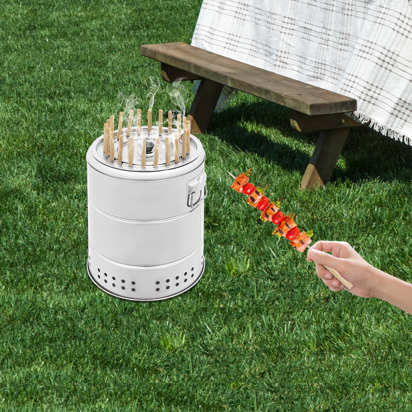Stainless Steel Barbecue Charcoal Barrel Grill, Great for Cooking Tea Around the Stove, Small Barbecues, Picnics, Tailgate Gatherings, Camping, and More