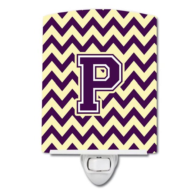Carolines Treasures CJ1058-PCNL Letter P Chevron Purple & Gold Ceramic Night Light