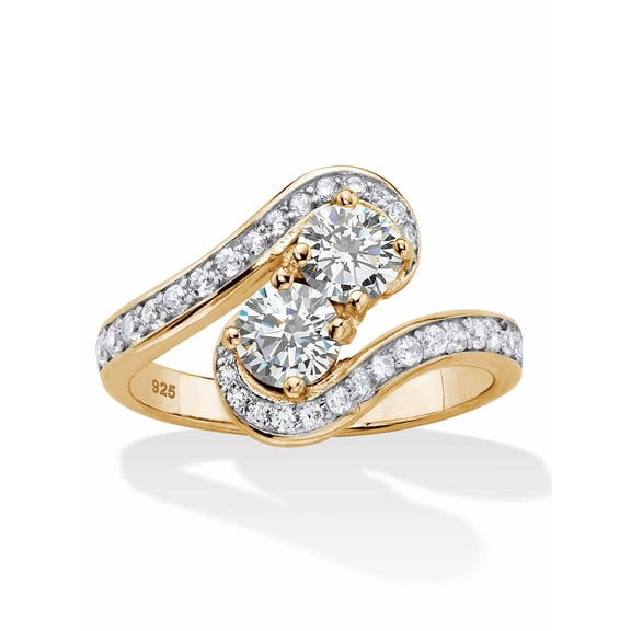 PalmBeach Jewelry Round Cubic Zirconia 2-Stone Bypass Ring 1.39 TCW in 14k Gold-plated Sterling Silver