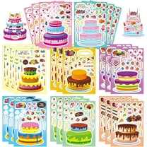 24 Sheets Birthday Make-a-Cake Sticker, DIY Make Your Own Cake Stickers with Fruit, Candy, Candle, Happy Birthday Stickers for Kids, Classroom Teacher Reward Stickers, Birthday Party Gifts