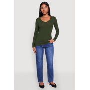 Women's Basic Long Sleeve V Neck Tee