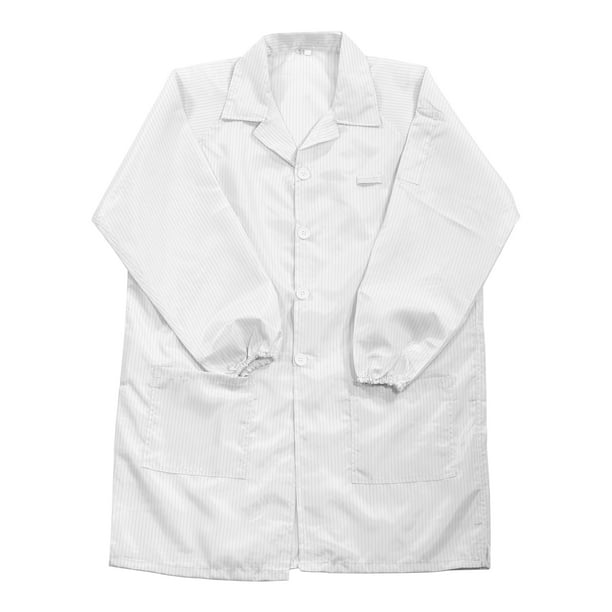 Bata de laboratorio ESD Ropa antiestática Chaqueta de ciencia con cuello de solapa y puños Uniforme de trabajo (Blanco, L)