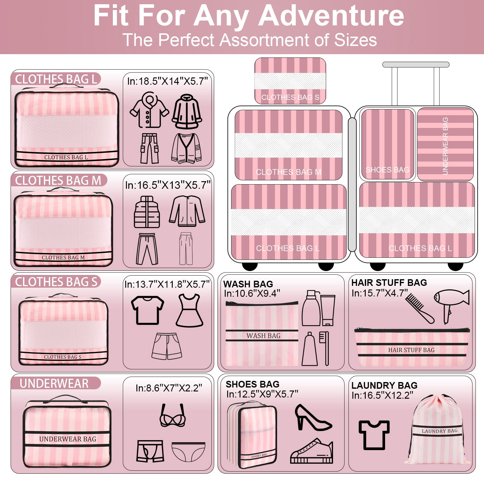 LEPECQ 9Pcs Packing Cubes Luggage Packing Organizers for Travel Accessories Space Saving Travel Bags for Carry On, Lightweight Mesh Zipper, Clothes, Shoes, Laundry and Shoe Bag