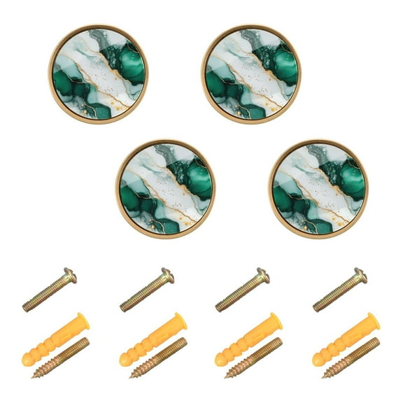 Qxltty Dark Green Gilt Pattern Cabinet Knobs Kitchen Drawer Knobs Round Door Pulls Dressing Table Wardrobe Closet Knob Handles Decorative Set of 4
