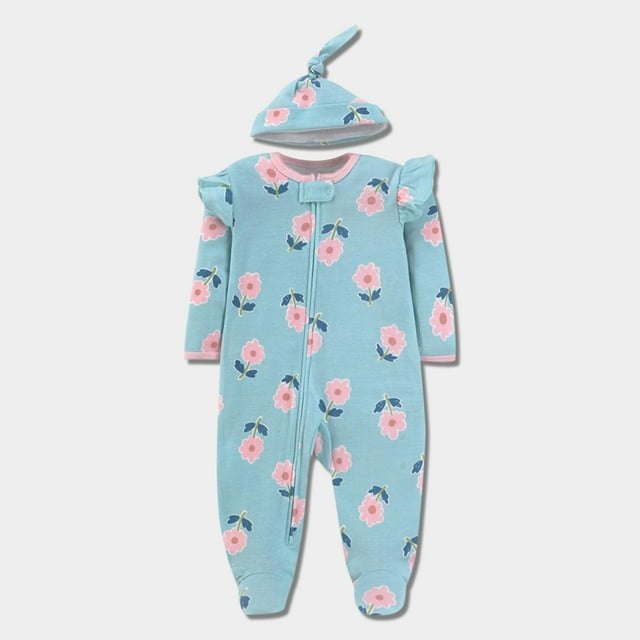 Cowsor Barboteuse Double Fermeture à Glissière pour Bébé Garçons Filles Justaucorps en Coton à Pieds PJS 1 Pce Pyjama Graphique avec Chapeau