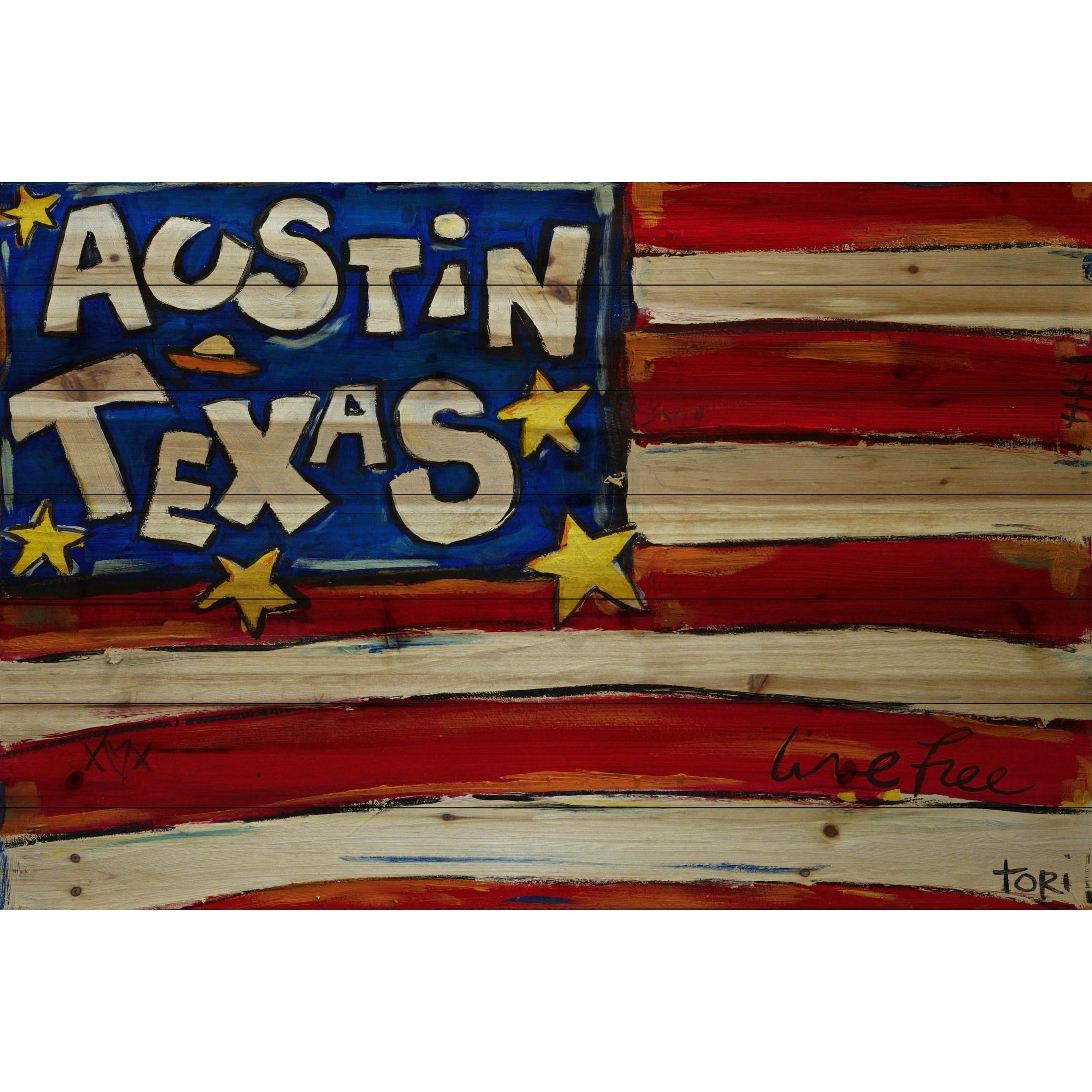 Marmont Hill "Austin Flag" by Tori Campisi Painting Print on Natural Pine Wood