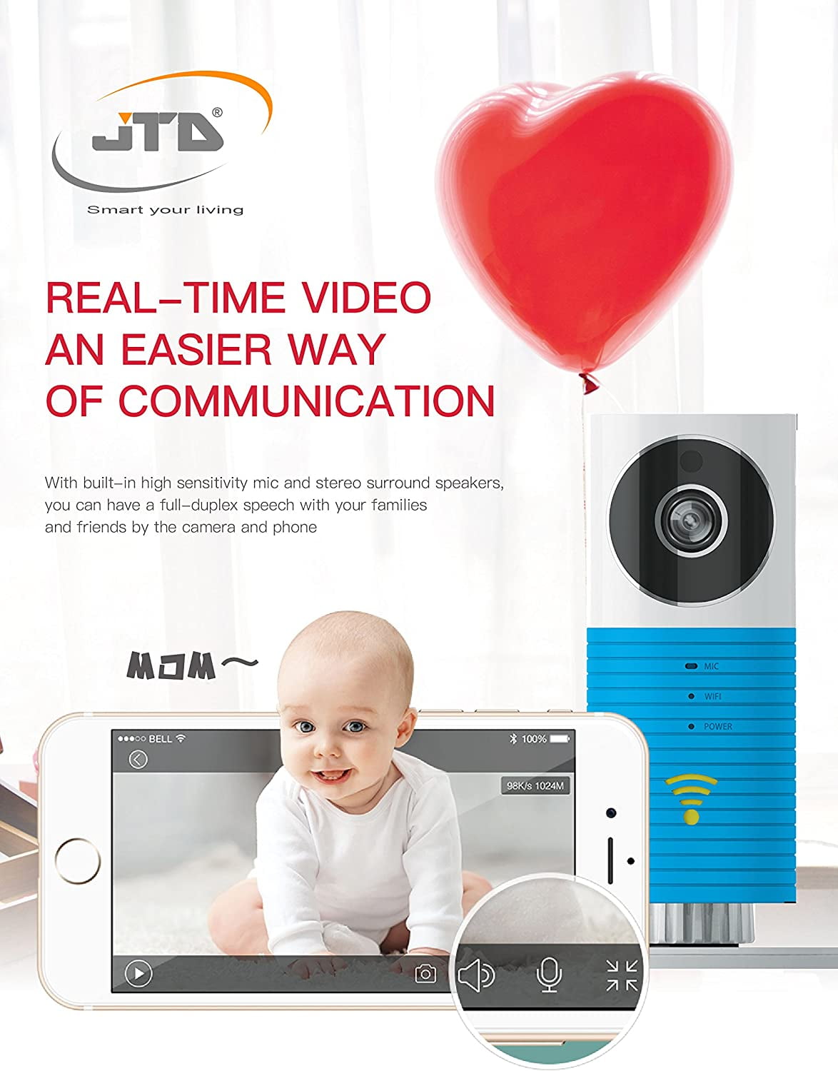 JTD Smart Wireless IP WiFi DVR Security Surveillance Camera with Motion Detector Two-way Audio & Night Vision Best Security Camera Baby Monitor for your Baby,Home, Pet or Business (Blue)