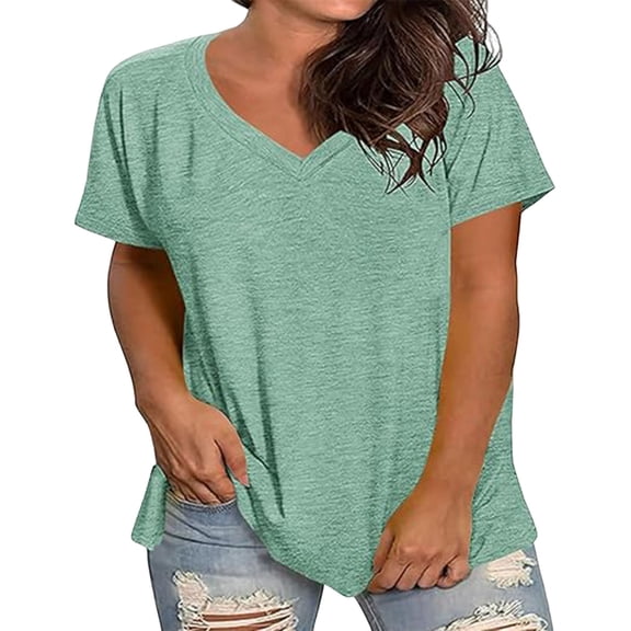 Yievot Plus Size T Shirts for Women Oversized V Neck Basic Tee Loose Fit Casual Short Sleeve Summer Tops