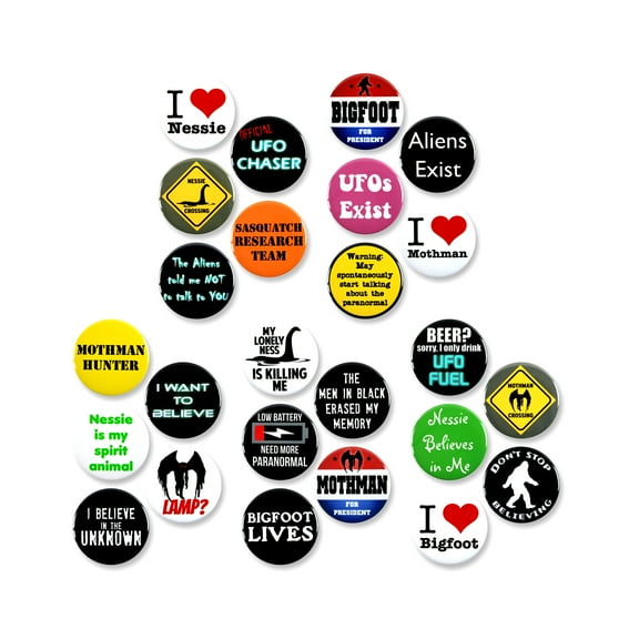 25 Pack - Paranormal Cryptid Megapack Pinback Button Badges - 1.5 Inch