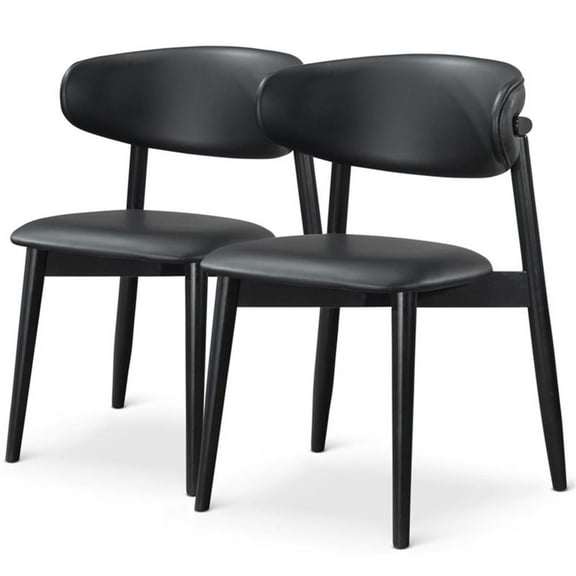 Pemberly Row Mid-Century Modern Dining Chairs in Black Vegan Leather (Set of 2)